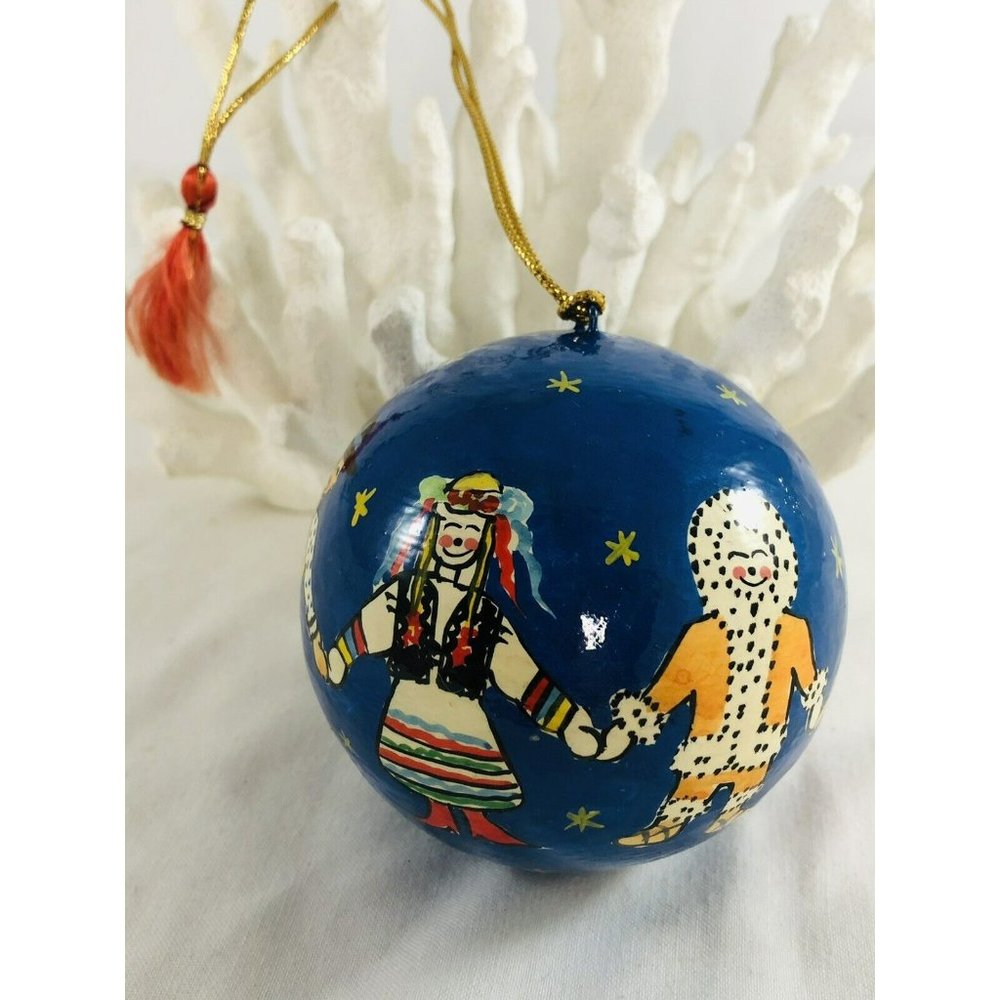 vintage hand painted ornament  A World of Hope Children Holding Hands 3.5"